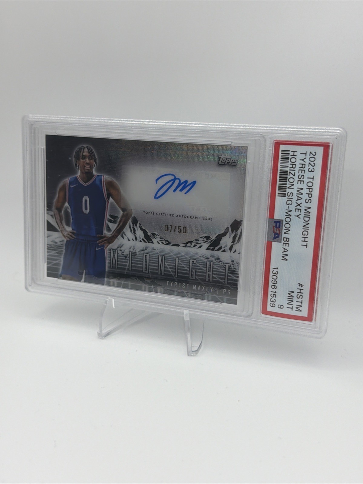 Topps 2023-24 Midnight Tyrese Maxey Horizon Signatures Moonrise Auto /50 PSA 9 view 1