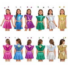Kids Girls Outfit Performance Costume Stage Set Rhinestones 3 Piece Dancewear