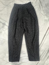 Vintage 90s Black Flecked Tweed High Waist Pleated Tapered Trousers, women s 2