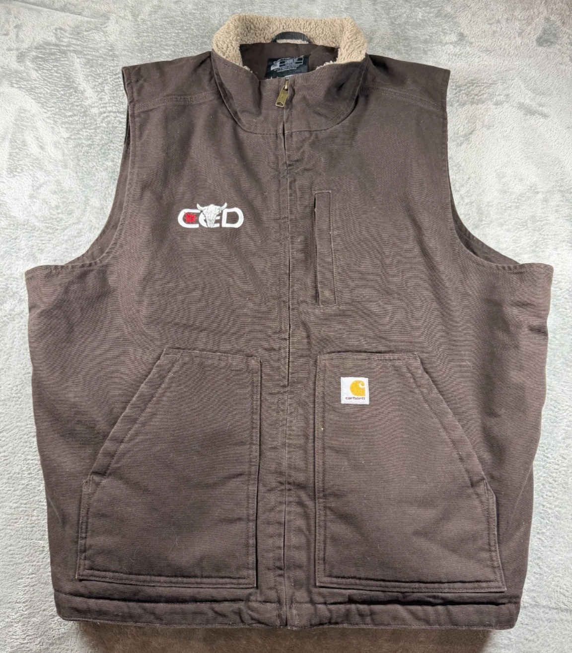 Carhartt Brown Sherpa Lined Vest 2XL Ranch Western Canvas Workwear