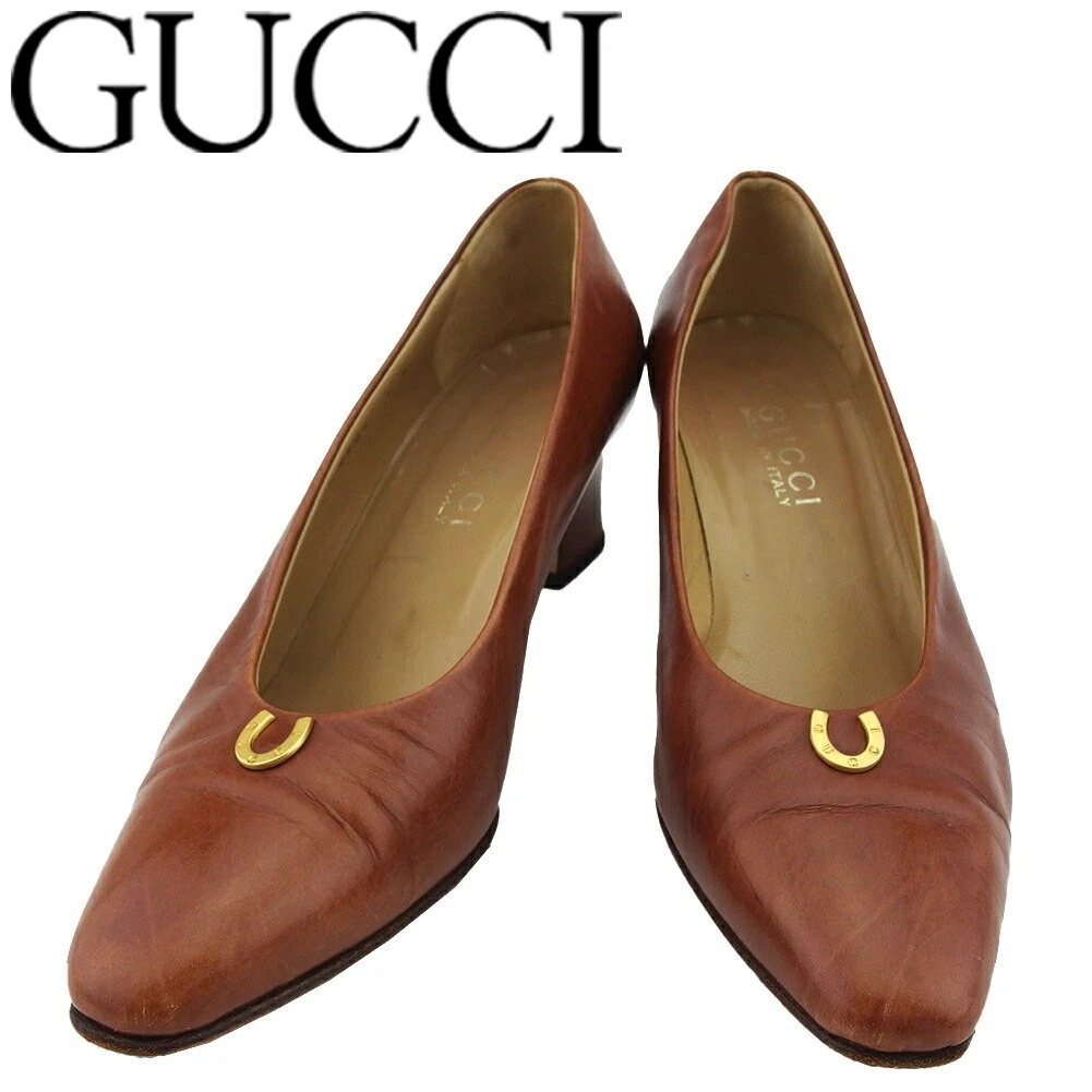 Escarpins à talon ceinture cuir marron et or GUCCI EU36B/US 6 KS250413002