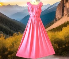 Vintage Pink Nylon Full Sweep Lingerie Dress Nightgown M L