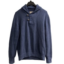 Duluth Trading Co Sweater Mens L Blue Heavy Cable Knit Shawl Collar Oversized