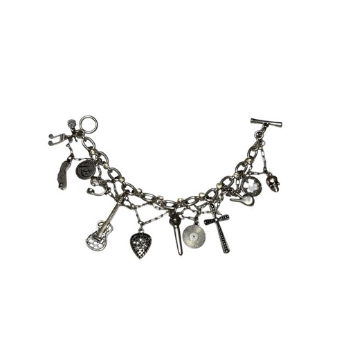 Lucky Brand Women's Rock n Roll Charm Bracelet Silver Tone Skulls Guitar Cross