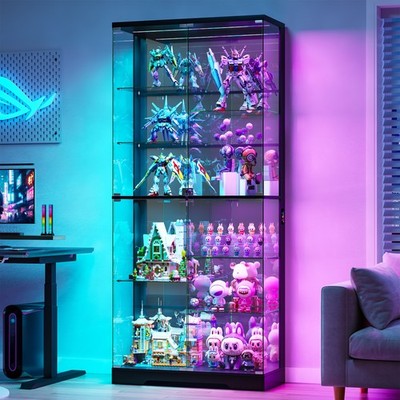71  Display Cabinet with Glass Doors, Large Tall Display Case with 10-Tier Shelf