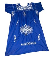 Authentic Handmade Traditional Mexican Dress Floral Embroidered Size XL Boho