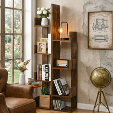 Bookcase 8 Tier Storage Shelf Unit Tall Display Shelves Living Room Wood Rustic