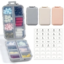 LANDNEOO 14 Grids Pill Organizer Box with Labels, Travel Medication Holder Di...