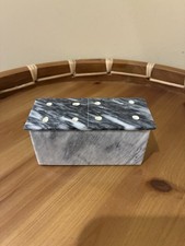VTG Grey Marble DOMINOES SET w Case Box Complete 28 Dominos