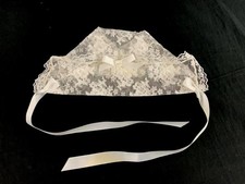 Vintage White Lace Infant Cap with Ribbon for Baptism or Communion