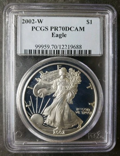 2002 W Proof $1 American Silver Eagle Dollar PCGS PR70 DCAM