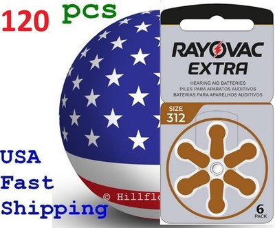 120 pcs 312 A312 PR41 Rayovac Extra Card 1.5V Zinc Air Hearing Aid Battery