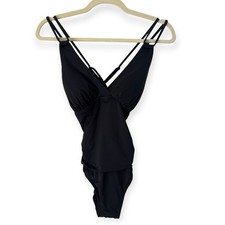 Jantzen Black Ruched Tummy Control One Piece Swimsuit Size 4 NWT Slimming