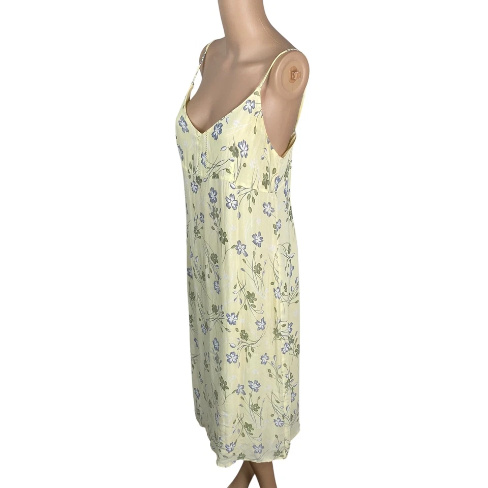 Vtg Y2K American Eagle Yellow Floral Cottagecore Midi Slip Dress SZ 8 - Image 4 of 4