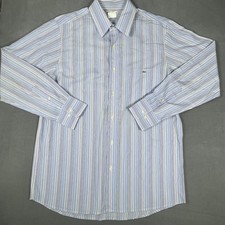 Lacoste Shirt Mens 17.5 Blue Stripe Long Sleeve Button Front Dress Business