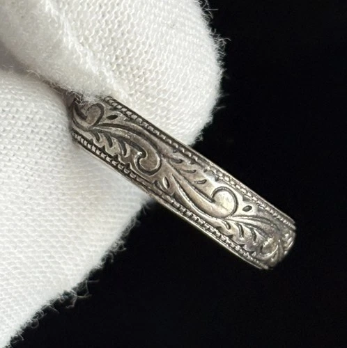 Vintage Sterling Silver Etched Floral Eternity Band Ring Size 8.5
