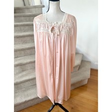 Vintage Pink Lace Floral Trim Midi Nightgown  Robe Set Regency Coquette