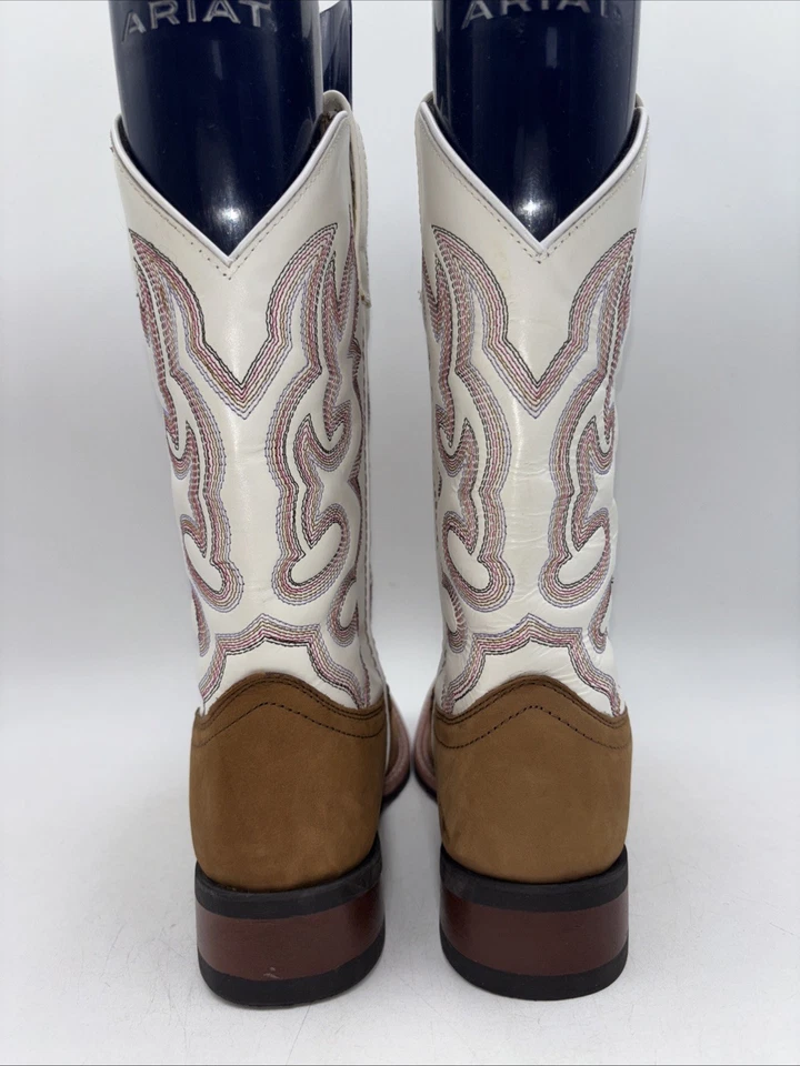 Laredo Womens Mesquite Embroidered Square Toe Tan/ White Boots Size 8.5 M - Image 4 of 4