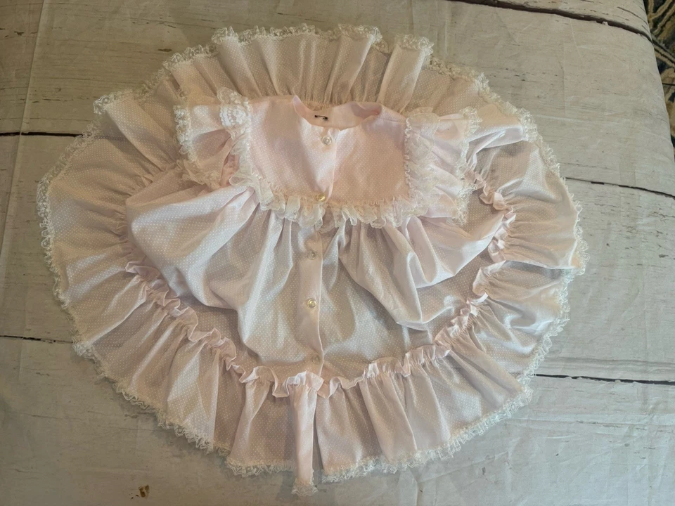 Vestido de fiesta vintage Bryan rosa a lunares blanco encaje niña talla 2T Foto 2 de 4