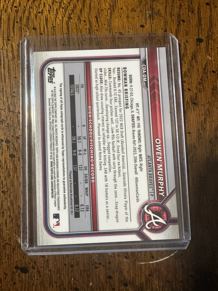 OWEN MURPHY 2022 BOWMAN CHROME DRAFT 1ST AUTOGRAPH AUTO - Image 2 of 2