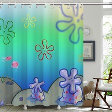 Cute Anime Beach Shower Curtains for Bathroom,Green Cartoon Ocean Theme Bath ...