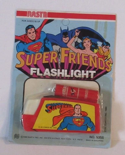 VINTAGE SUPERMAN FLASHLIGHT SUPER FRIENDS RARE JLA 1980 unused unpunched carded