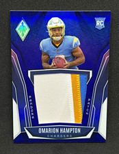 2025 Panini Phoenix Omarion Hampton Pandora Patch Blue /199 RC Chargers