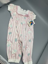 Vintage Carters Baby One Piece Romper Pajama Pink Striped Bunny 6 Month