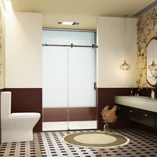 46-48x76" Single Sliding Shower Door 5/16"Tempered Glass Reversible  Matte Black