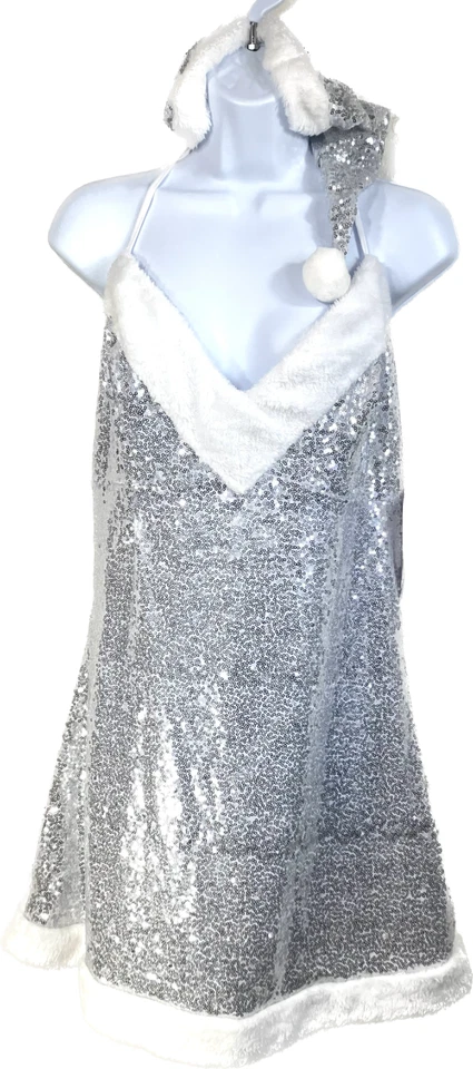 Novo com etiquetas-Dreamgirl XL Santa Chemise com malha de lantejoulas prata e forro 12115X prata - Imagem 3 de 4