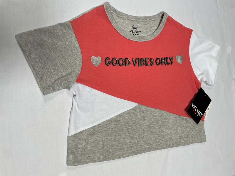 NEW Girls Top Shirt Pink Gray Cropped 10-12 Sequins Sparkles S/S Shirt  *90