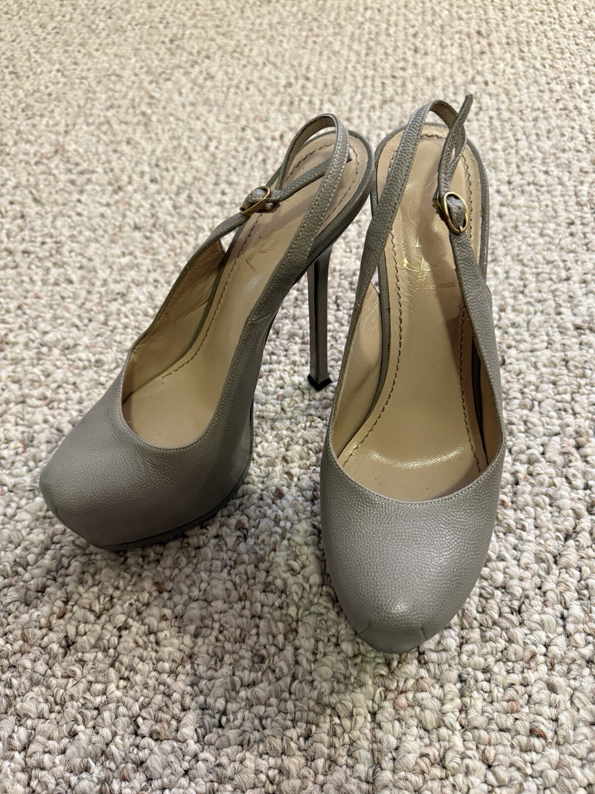 Tacchi usati YSL Saint Laurent Slingback Platform in pelle grigia taglia 36 5