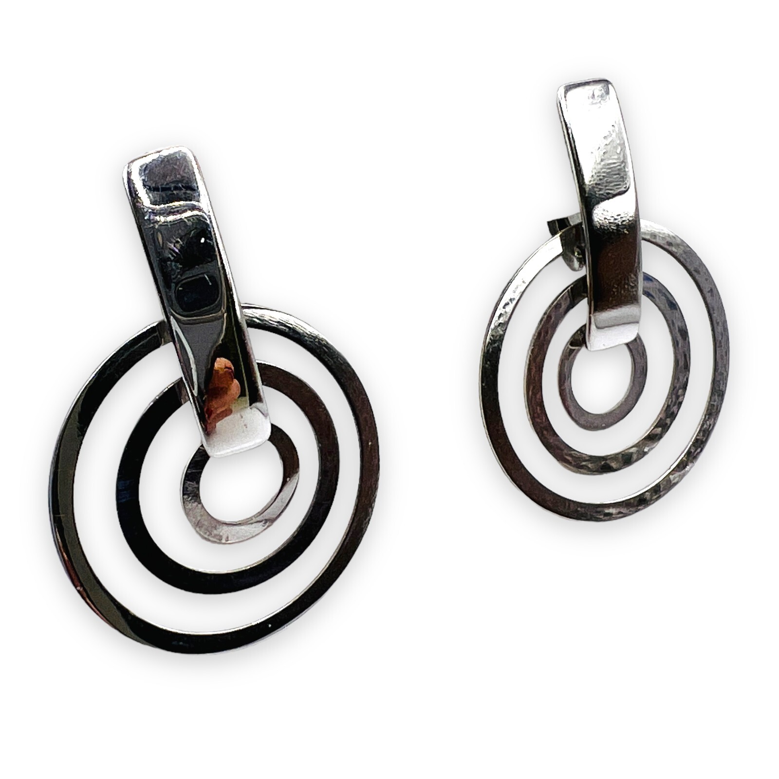 Solid 14k White Gold Circle Drop Dangle Woman Lev… - image 1