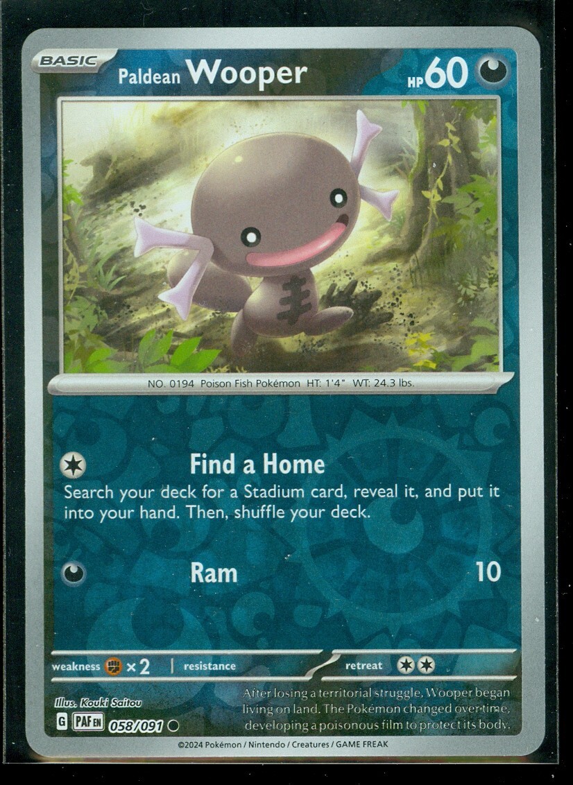 Pokemon PALDEAN WOOPER 058/091 - Paldean Fates - Rev Holo - - MINT