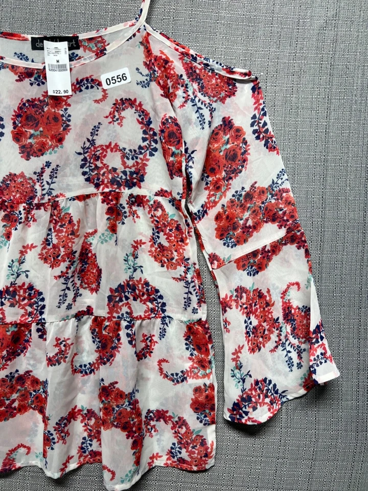 Blusa feminina Derek Heart fora do ombro manga 3/4 tamanho médio, nova com etiquetas - Imagem 3 de 4