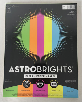 Astro Brights (8.5 X 11 in) Medium Cardstock Glow Colors 50 pack NEW | eBay