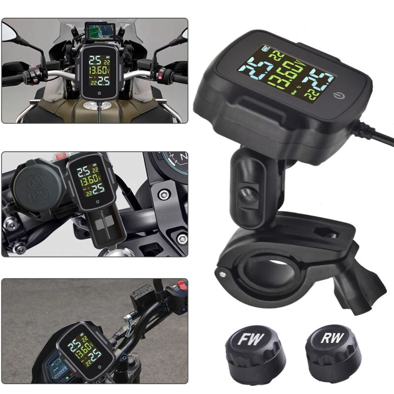 Sistema de alarma de temperatura TPMS para motocicleta carga rápida con 2 X sensores externos Foto 4 de 4