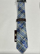Mens St Patrick Blue Plaid Paisley Pattern Tie With Matching Pocket Square NEW