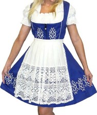 XS 2 BLUE German Dirndl Dress EMBROIDERED Short Oktoberfest Swing Party 3pc SET