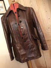 Vintage Real Leather Helium Jacket Brown Tan Heavy 80s Retro Boho Quality M Hip