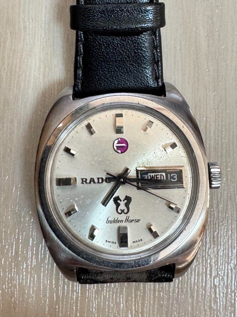ビンテージ RADO GOLDEN HORSE デイデイト自動巻き RADO Golden Horse Watch - Silver Dial - Black Leather Strap