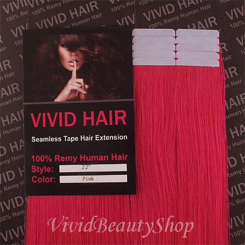 Extensions Cheveux Humains 20 Pièces - Rose Clair - Ruban Peau - Longueur 55,9cm