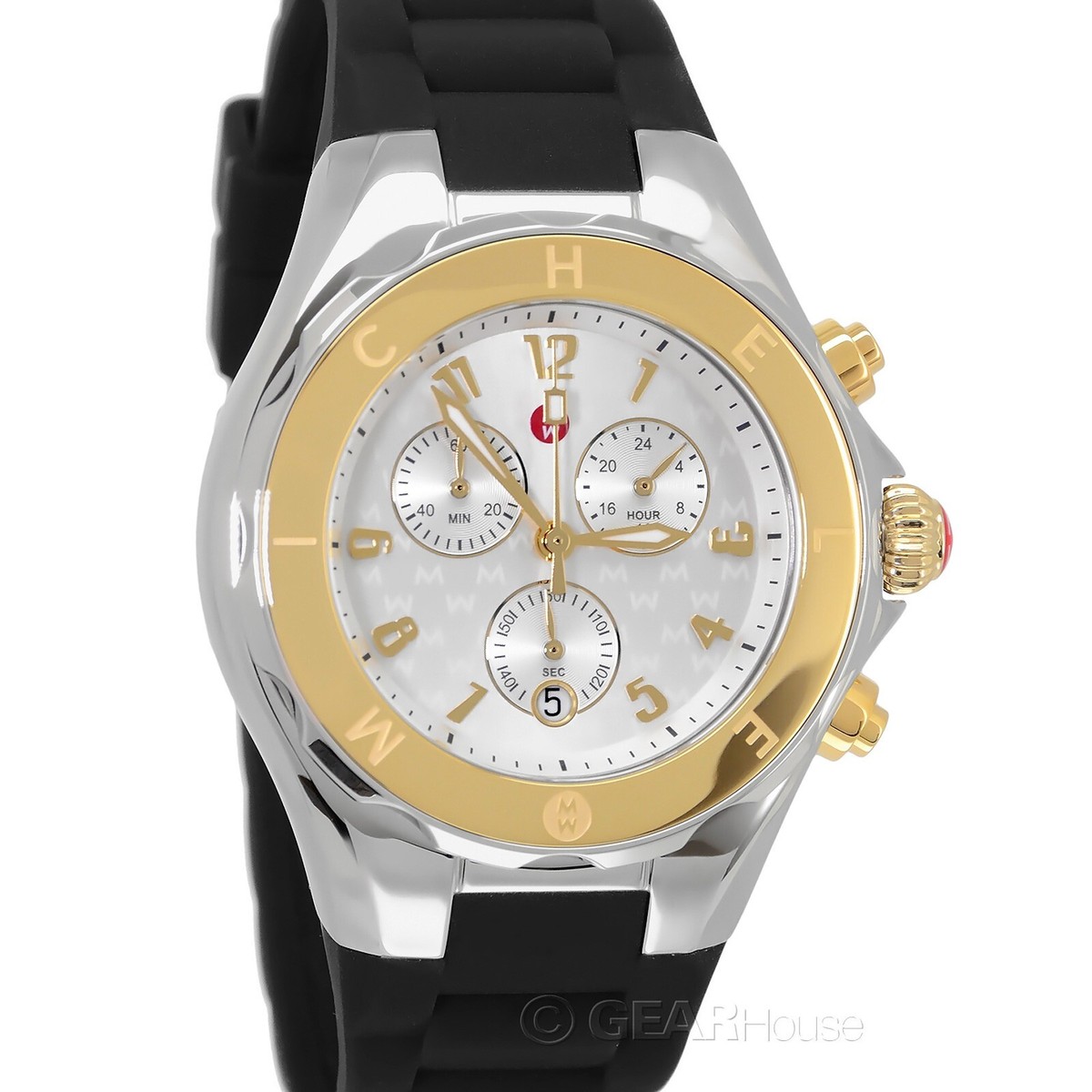 MICHELE Jelly Bean Womens Chronograph Watch Two Tone Gold Silver