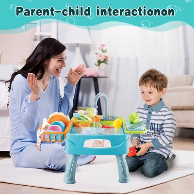 #ad Kids Kitchen Sink Toy Electric Dishwasher Built in Sink Kitchen Game Set Toy $29.99