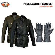 Australian Bikers Gear CE Motorcycle Motorbike Waxed Leather Jacket FREE GLOVES