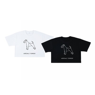 T-Shirt Crop kurz breit DAMEN ORIGAMI DOG AIREDALE TERRIER Hund DSHIRT