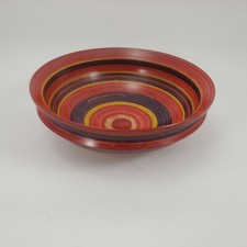 Turned Wood Bowl Signed Tom Foster Tri Color Stained  Striped 6 7/8 in. Dia.