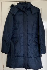 Gas Ladies Long Navy Italian Made Pure Duck Down Quilted Coat. Size S