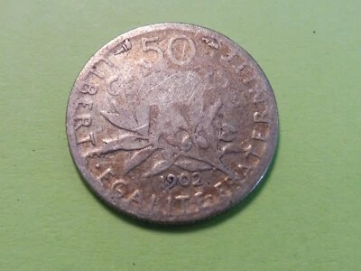 RARE ANCIENNE MONNAIE FRANCE 50 CENTIMES ARGENT SEMEUSE 1902 --- A VOIR - Photo 1/2