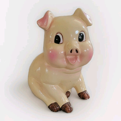 Vintage Enesco Chalkware Piggy Bank Smiling Pig